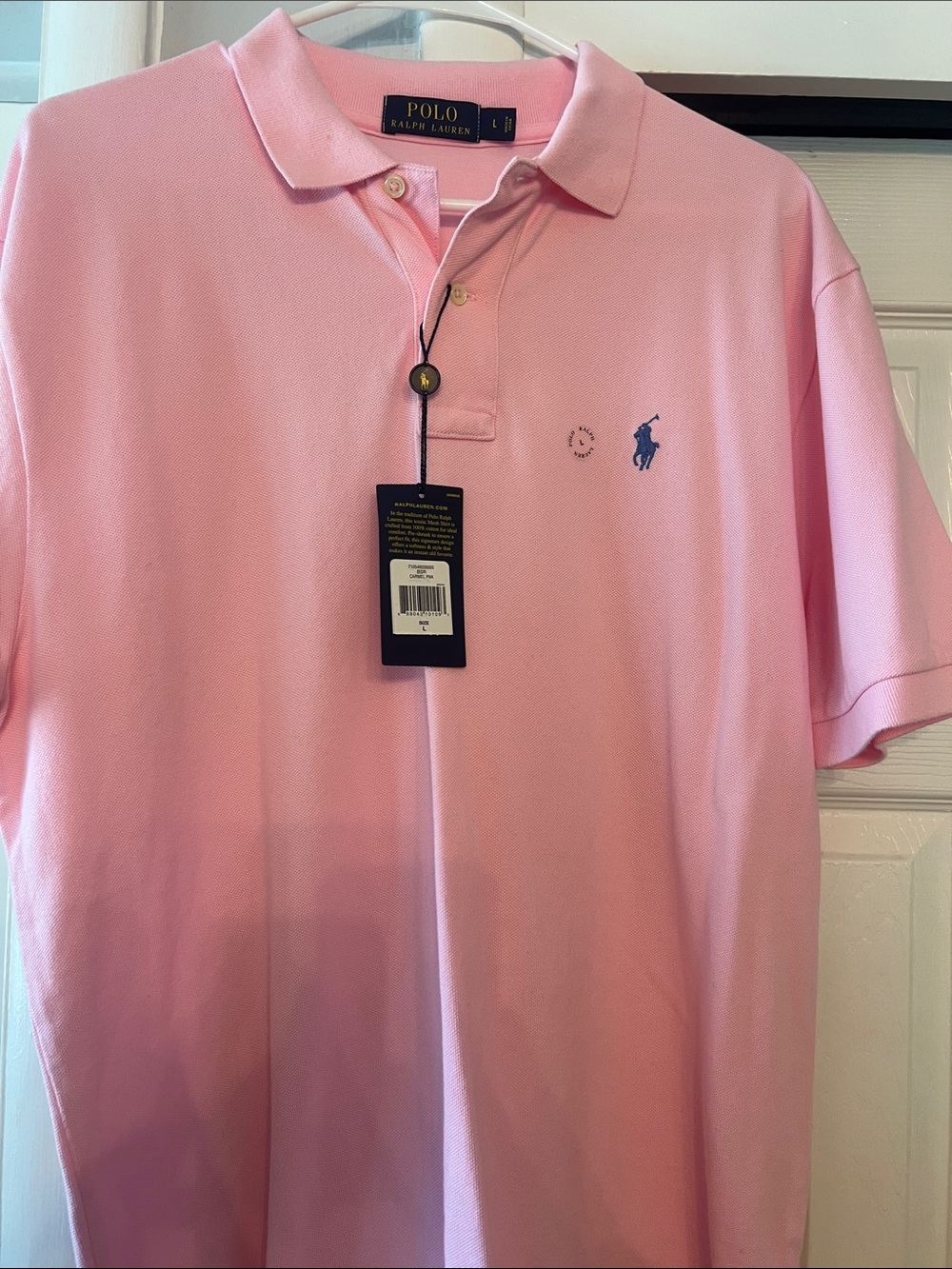 Men’s Polo by Ralph Lauren Light Pink Short-Sleeve Pique Polo with Blue Pony